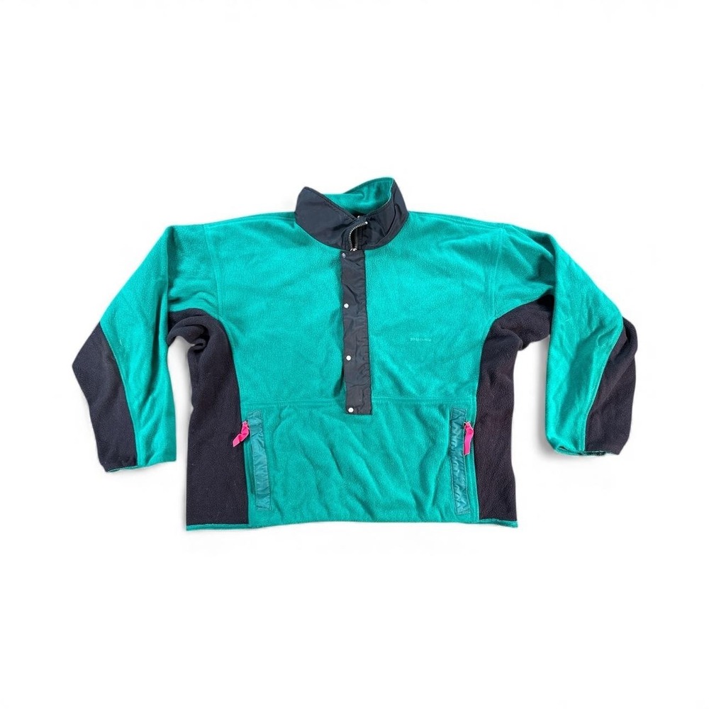 Vintage‎ Patagonia Fleece Pullover Mens Large Green Black Snap Made USA 90s Rare